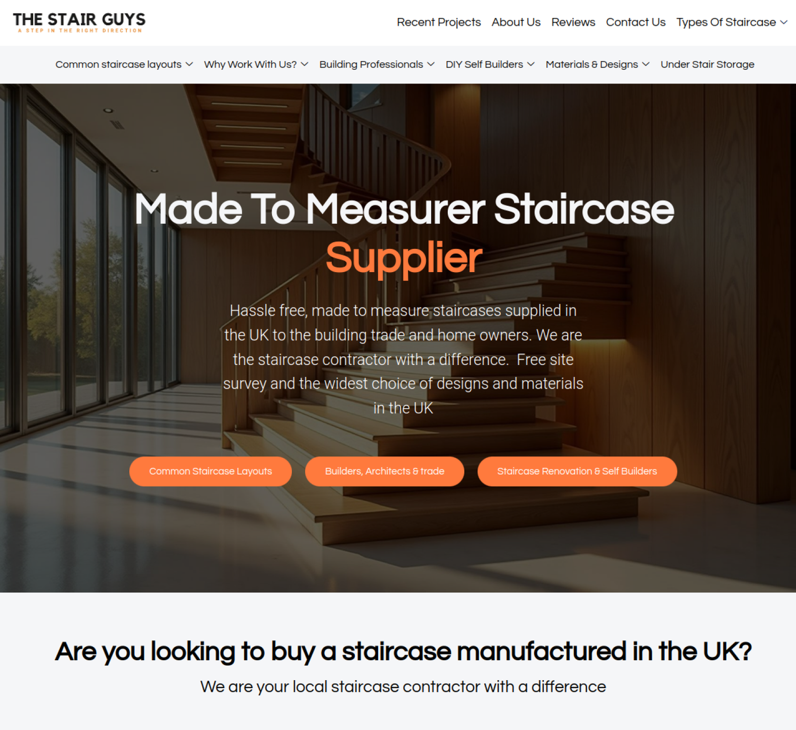 The Stair Guys homepage, header and hero section